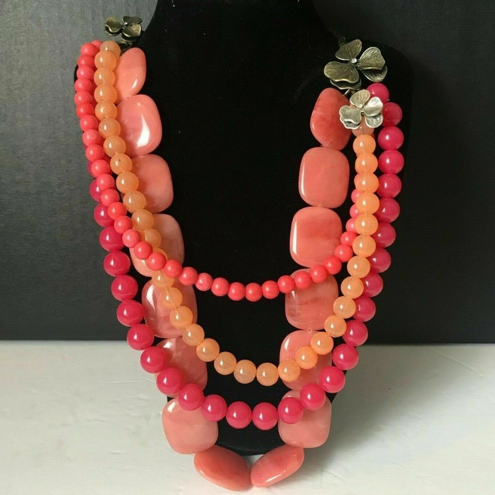 Fossil Pink Coral Multi-Strand Beaded Necklace